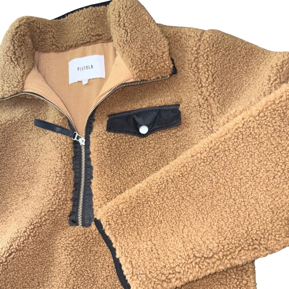 Pistola Sherpa Fleece Pullover Sweatshirt Womens Small Camel Brown Quarter Zip